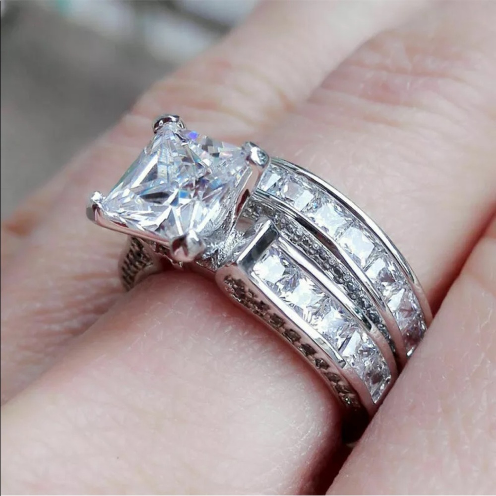 New 2pcs/set Charm 925 Silver White Sapphire Ring - Picture 2 of 6